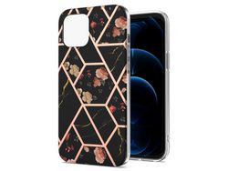 Capa TPU Padrão de mármore , à prova de choque, flexível, flores pretas galvanizadas para iPhone 13