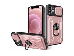Capa TPU com suporte para anéis e leitor de cartões ouro rosa para iPhone 12 6.1