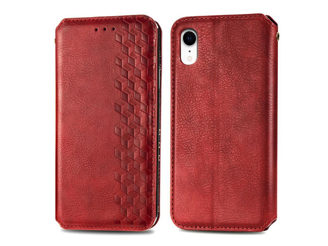 Capa PU padrão de losango com apoio vermelho para iPhone XR 6.1