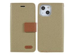 Capa PU ROAR textura de grão de sarja caqui para iPhone 13 6.1