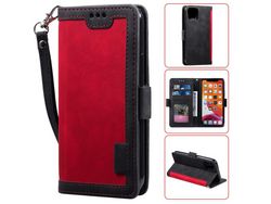 Capa PU aleta estilo de emenda do vintage com apoio vermelho para Apple iPhone 12 Pro/iPhone 12 Max 6.1