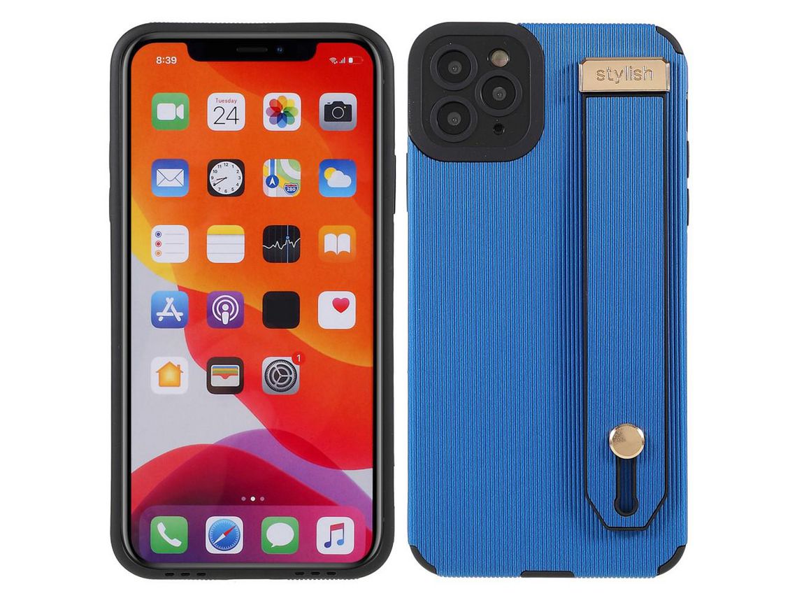 Capa TPU + microfibra com suporte de pulso azul para iPhone 11 Pro Max 6.5