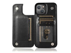 Capa TPU + PU padrão de flores, anti-riscos com suporte e suporte de cartão preto para iPhone 13 6.1