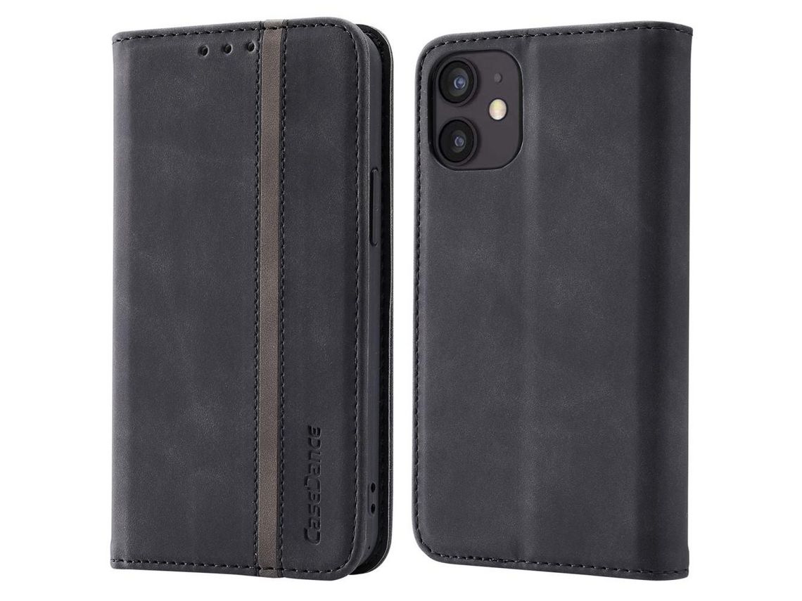 Capa PU anti-riscos com apoio preto para iPhone 12 mini 5.4