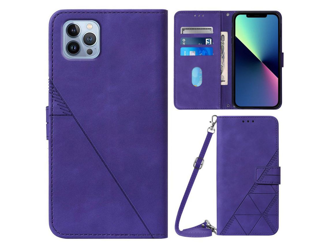 Capa PU anti-riscos com apoio roxo para iPhone 13 Pro 6.1