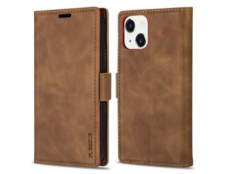 Capa PU + TPU N.BEKUS fecho magnético, à prova de choque com suporte marrom para iPhone 13 6.1
