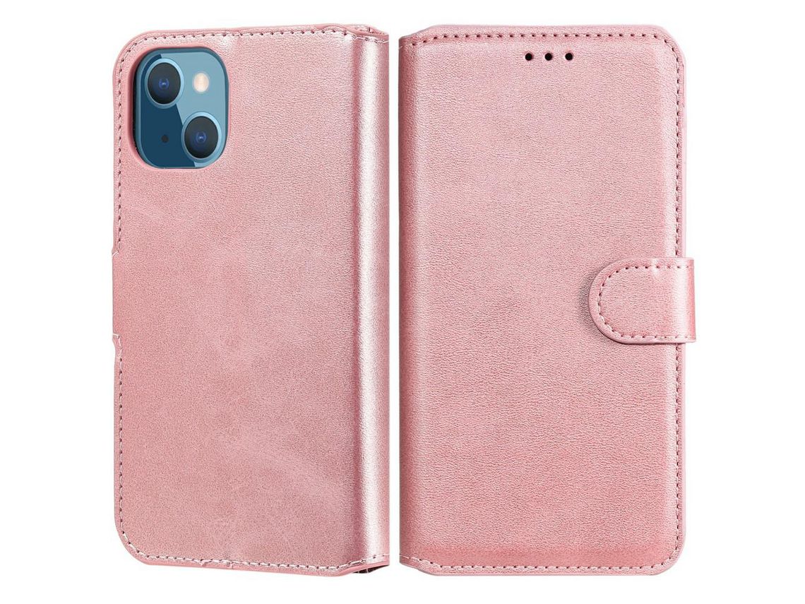 Capa PU + TPU com suporte, ouro rosa para iPhone 13 mini 5.4