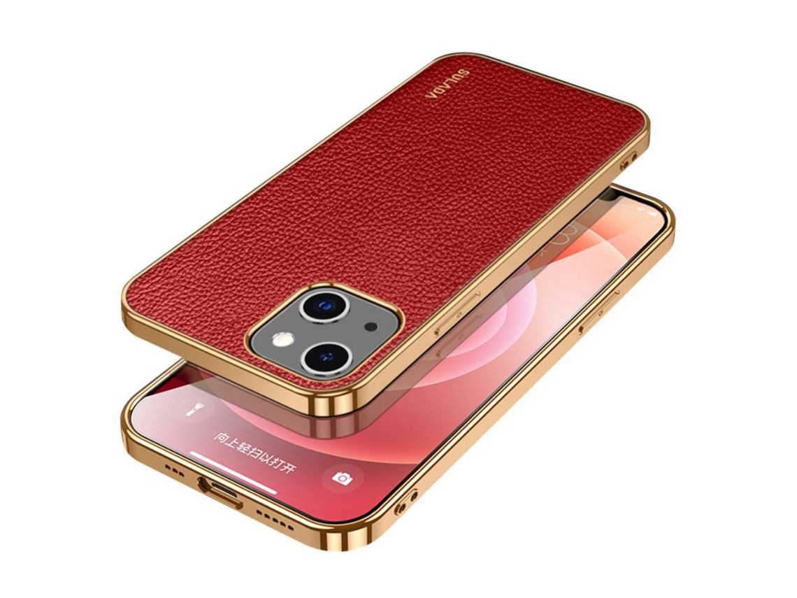 Capa TPU + PU SULADA anti-riscos, textura leve de lichia, vermelho galvanizado para iPhone 13 6.1