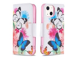 Capa PU + TPU com suporte duas borboletas para iPhone 13 mini 5.4