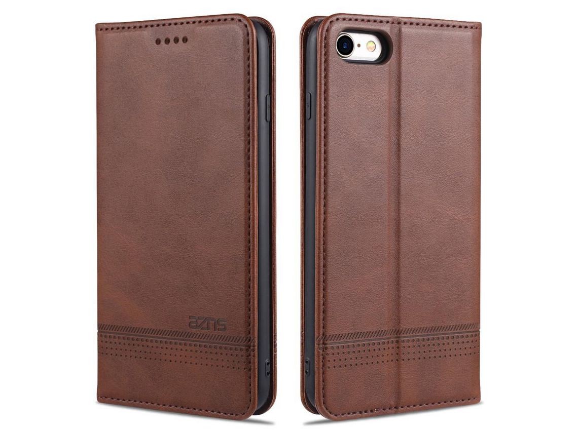 Capa PU auto-absorvido com apoio café para Apple iPhone SE (2nd Gen)/7/8
