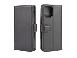 Capa de couro genuíno com apoio preto para Apple iPhone 12 Max 6.1