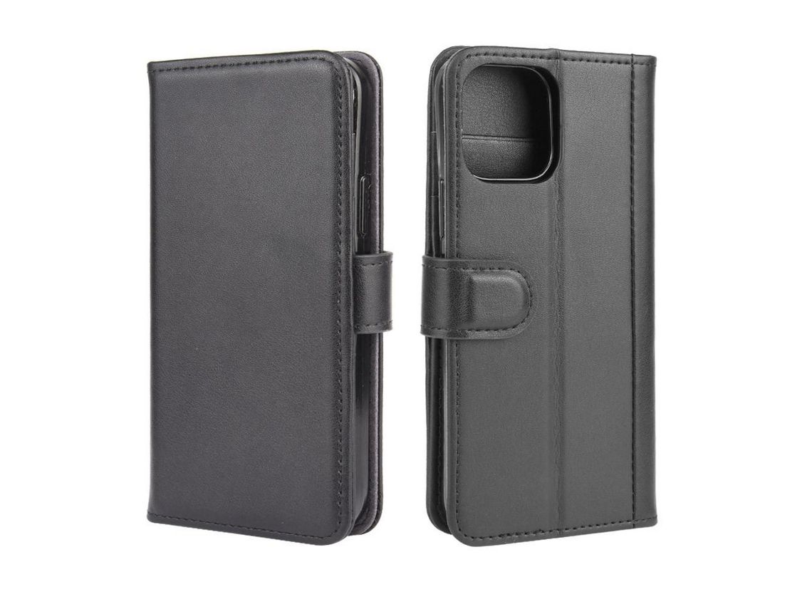 Capa de couro genuíno com apoio preto para Apple iPhone 12 Max 6.1