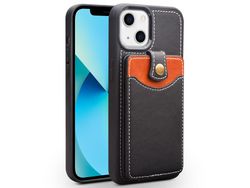 Capa de couro genuíno QIALINO com suporte para cartão preto para iPhone 13 6.1