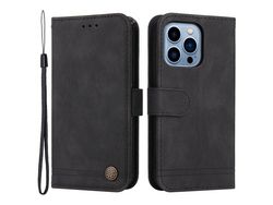 Capa PU + TPU com suporte e alça preta para iPhone 13 Pro 6.1