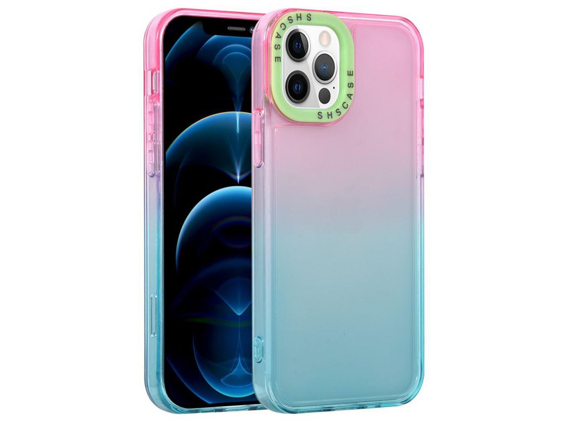 Capa TPU bicolor Rosa/azul céu/verde para iPhone 13 Pro 6.1