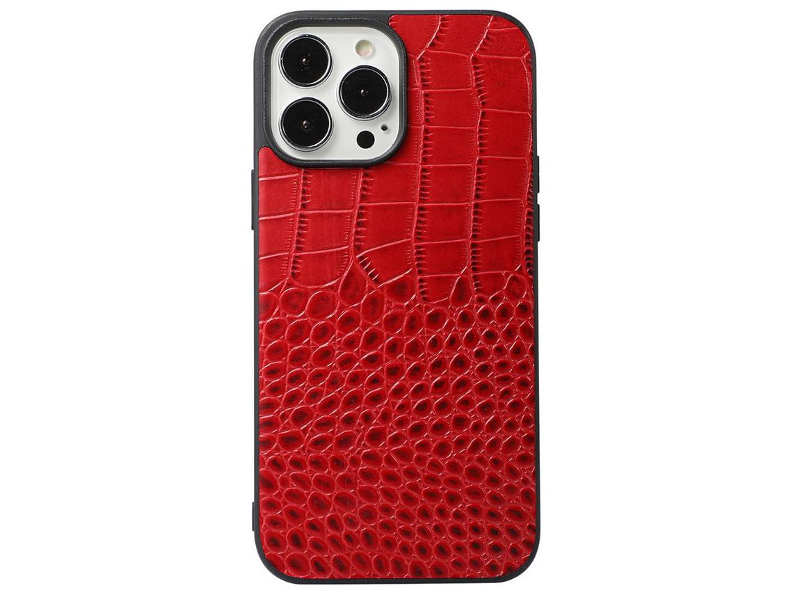 Capa de couro genuíno textura de crocodilo vermelho para iPhone 12 Pro Max 6.7