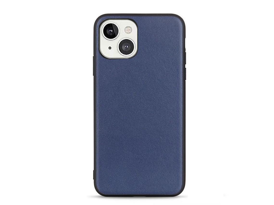 Capa TPU + couro genuíno fino, híbrido, azul à prova de choque para iPhone 13 mini 5.4