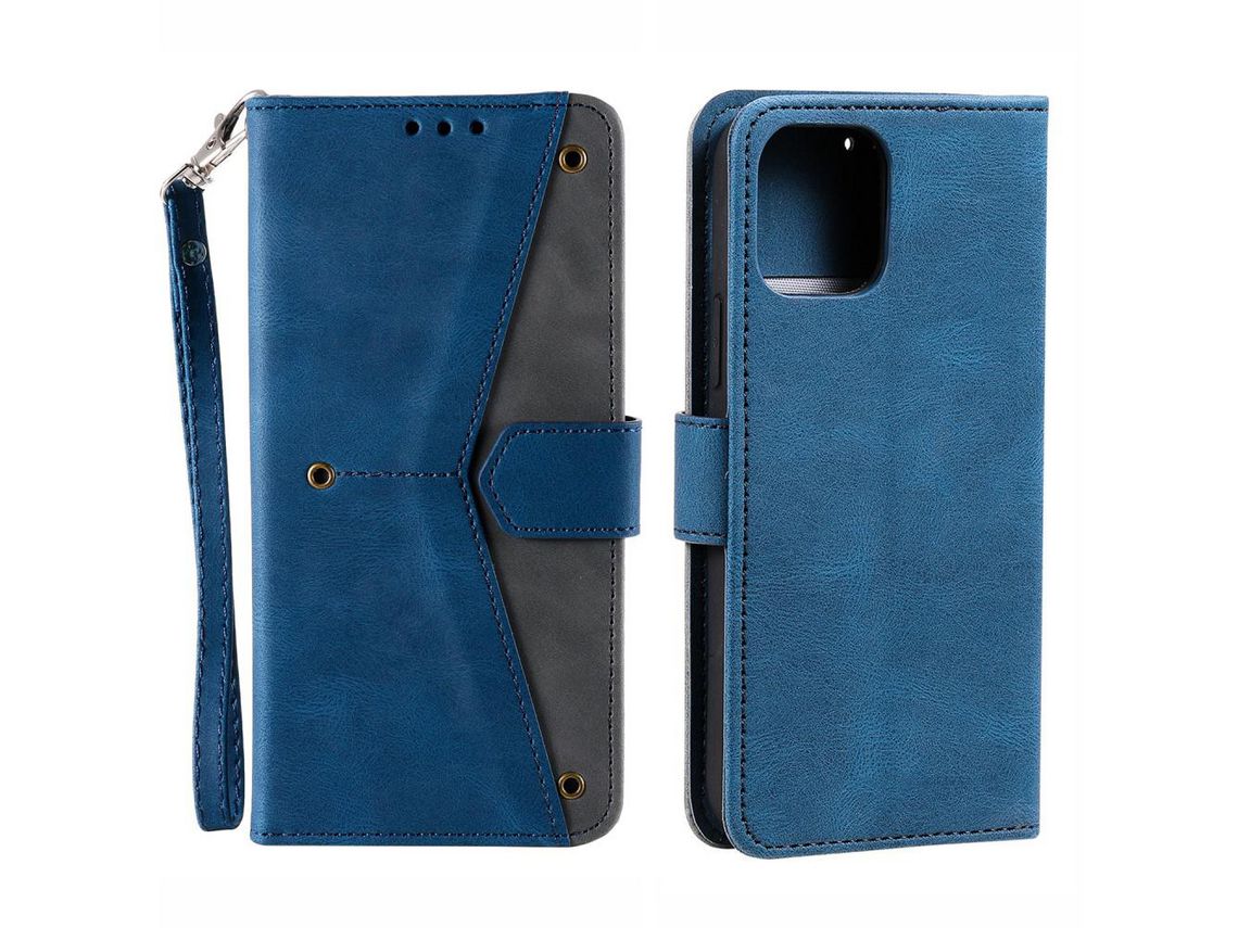 Capa PU + TPU decoração rebite com fundo azul para iPhone 13 Pro 6.1