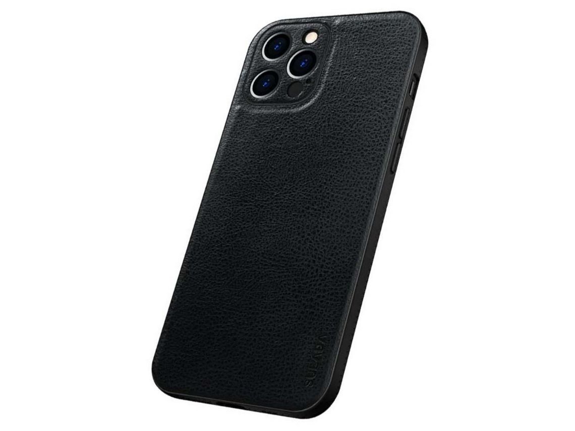 Capa TPU + PU SULADA textura de lichia, recorte preciso preto para iPhone 12 Pro 6.1