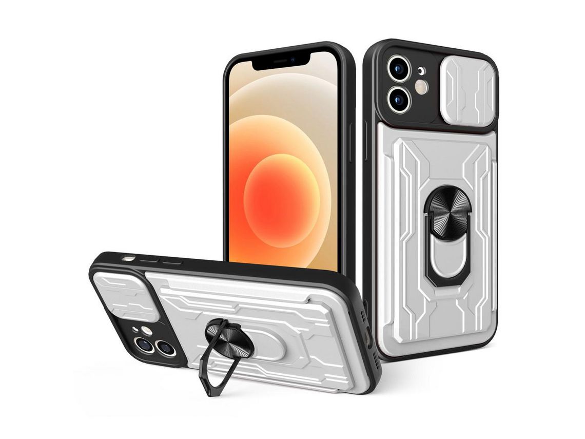 Capa TPU com suporte para anéis e leitor de cartões branco para iPhone 12 mini 5.4