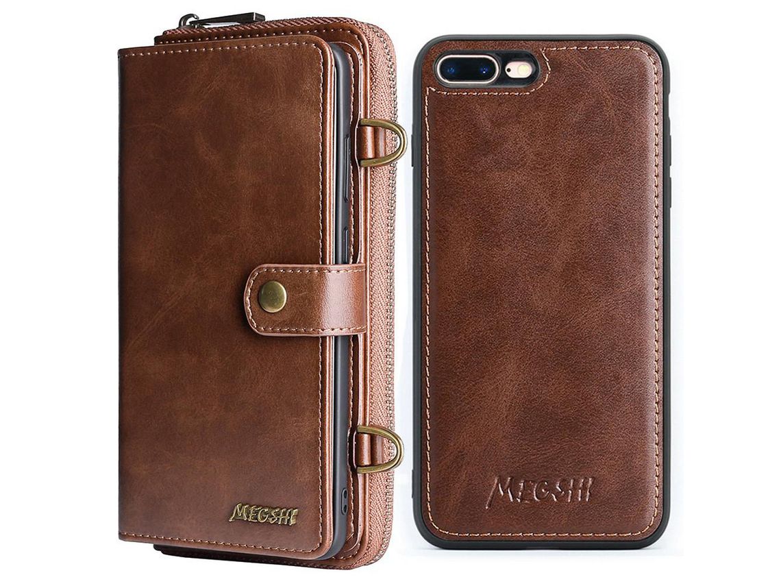 Capa PU anti-riscos, magnético, à prova de choque marrom para iPhone 7 Plus/8 Plus