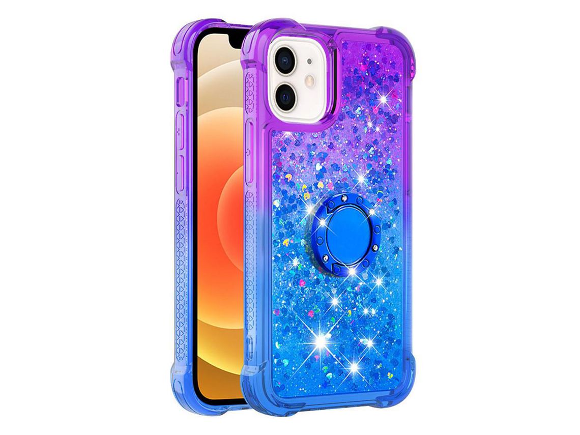 Capa TPU padrão de brilho de areia movediça com muleta roxo/azul para iPhone 12 mini 5.4