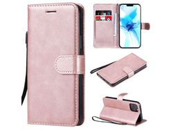 Capa PU cor sólida com suporte e alça ouro rosa para Apple iPhone 12 Pro 6.1