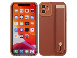 Capa TPU + microfibra com suporte de pulso marrom para iPhone 11 6.1