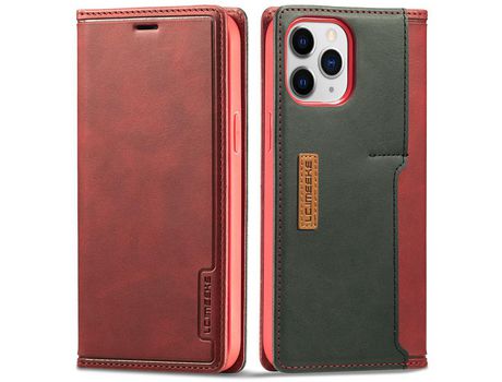 Capa PU + TPU LC.IMEEKE porta-cartões, auto-absorvente, fecho vermelho para iPhone 13 Pro Max 6.7