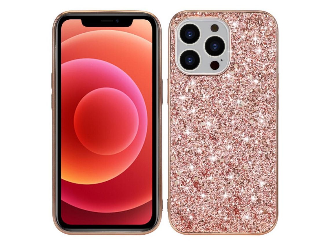 Capa TPU lantejoulas cintilantes, galvanizado a ouro rosa para iPhone 13 Pro 6.1