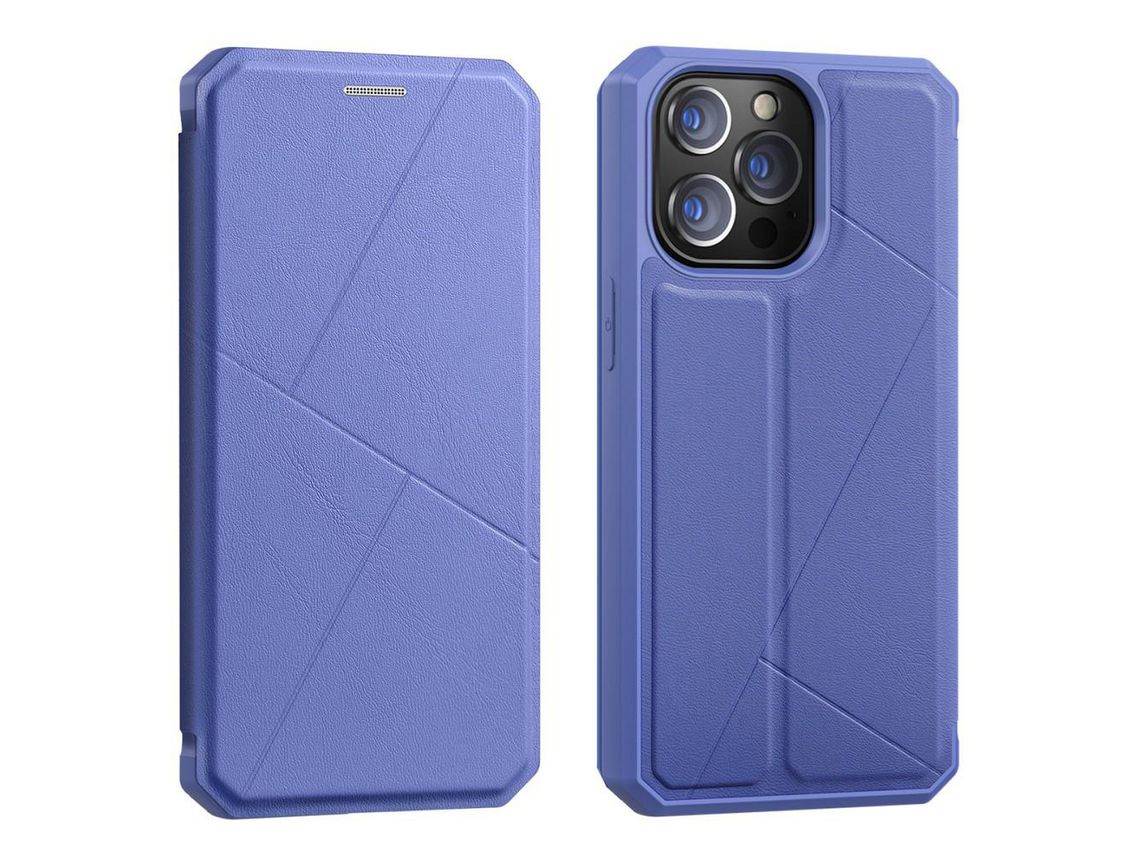 Capa PU + TPU DUX DUCIS magnético, auto-absorvido com suporte e suporte de cartão azul para iPhone 13 Pro 6.1