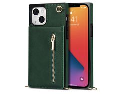 Capa TPU + PU com suporte e alça de ombro verde para iPhone 13 6.1