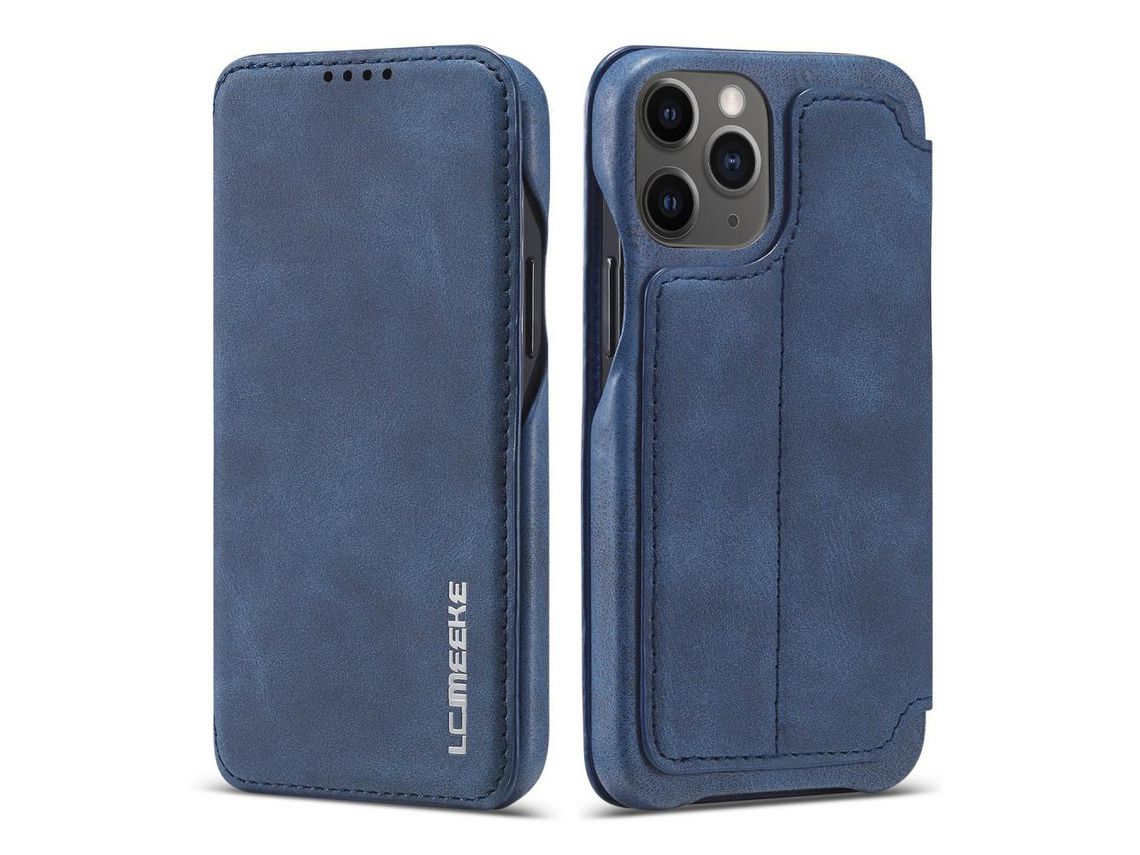 Capa PU estilo retrô com suporte e suporte de cartão azul para Apple iPhone 12 5.4