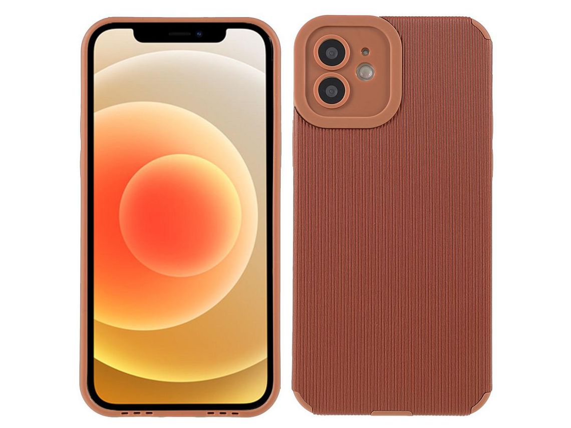 Capa TPU + PU textura de vara de bambu, flexível marrom para iPhone 12 6.1