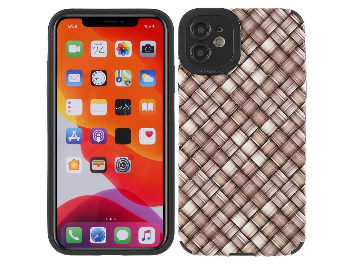 Capa TPU + PU textura tecida marrom para iPhone 11 6.1