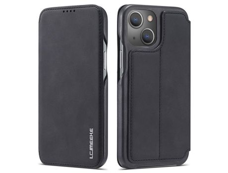 Capa PU LC.IMEEKE estilo retrô com suporte e porta-cartões preto para iPhone 13 6.1