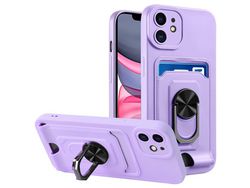Capa TPU camada dupla com suporte de pontapé rotativo e ranhura para cartões roxo para iPhone 11 6.1