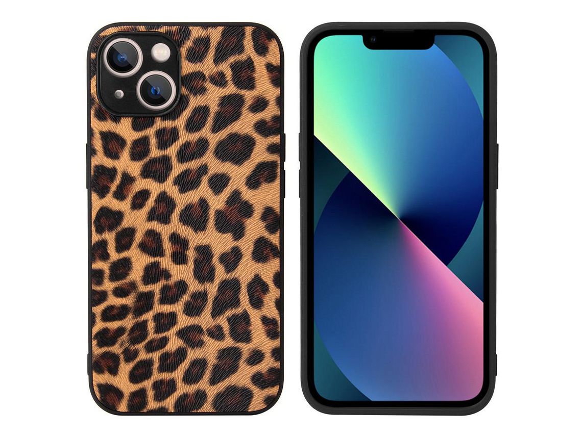 Capa TPU + PU leopardo/textura marrom escuro para iPhone 13 6.1