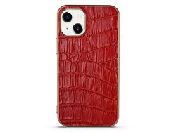 Capa TPU + couro genuíno textura de crocodilo, vermelho galvanizado para iPhone 13 6.1