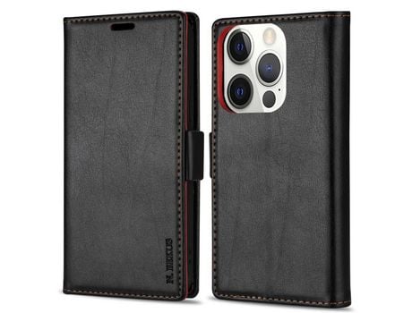 Capa PU + TPU N.BEKUS toque na pele, trava-quedas com suporte preto para iPhone 13 Pro Max 6.7