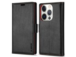 Capa PU + TPU N.BEKUS toque na pele, trava-quedas com suporte preto para iPhone 13 Pro Max 6.7