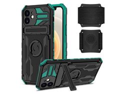 Capa TPU camada dupla com muleta verde escuro para iPhone 12 6.1