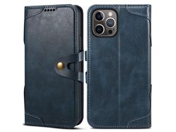 Capa PU fechamento de botão com apoio azul para iPhone 13 Pro 6.1
