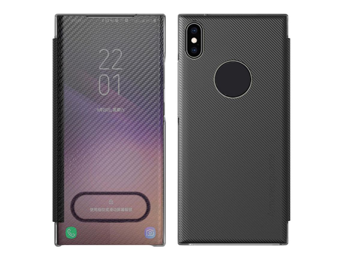 Capa TPU textura de fibra de carbono à prova de choque com suporte preto translúcido para iPhone XS Max 6.5
