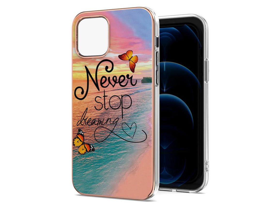 Capa TPU Padrão de mármore , à prova de choque, flexível, galvanizado nunca para de sonhar para iPhone 13