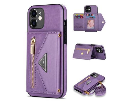 Capa PU N.BEKUS anti-riscos com muleta e tanga roxo para iPhone 12 mini 5.4