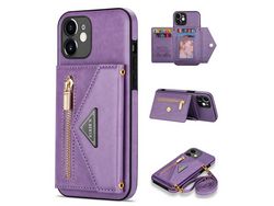 Capa PU N.BEKUS anti-riscos com muleta e tanga roxo para iPhone 12 mini 5.4