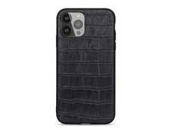Capa TPU + couro genuíno anti-riscos em pele de crocodilo preto para iPhone 13 Pro Max 6.7