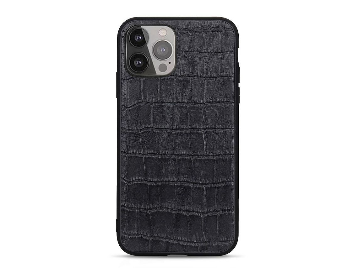 Capa TPU + couro genuíno anti-riscos em pele de crocodilo preto para iPhone 13 Pro Max 6.7