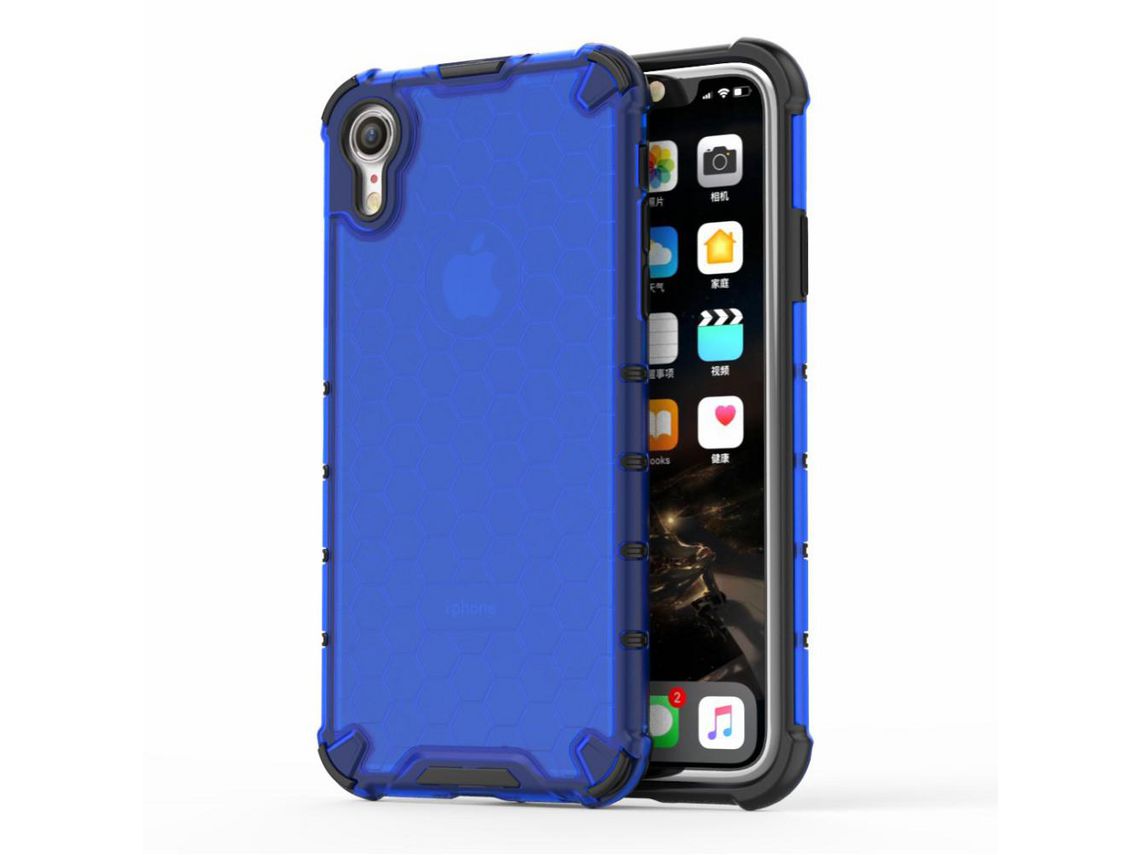 Capa TPU + silicone híbrido de absorvente de choque de favo de mel azul para Apple iPhone XR 6.1 pouces